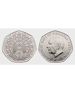 2023 Gibraltar King Charles III Westminster Abbey Door Circulation 50p