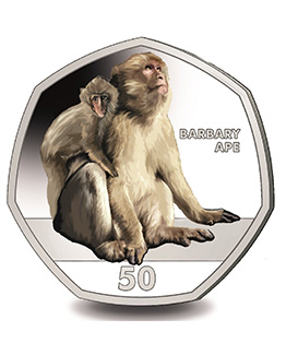 2018 Gibraltar Primates Coloured The Barbary Ape 50p