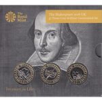 2016 William Shakespeare Two Pound Brilliant Uncirculated 3 Coin Set In Folder