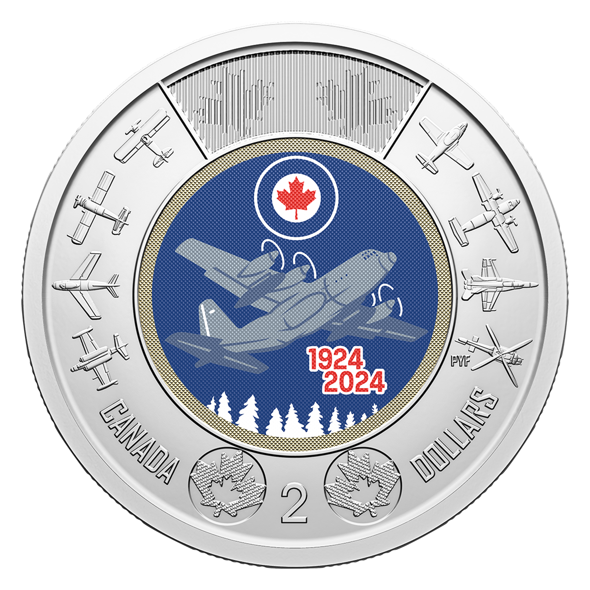 2024 Canada $2 Royal Canadian Air Force Coloured UNC Coin in Capsule