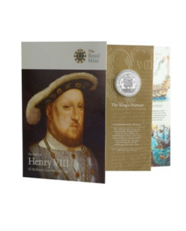 2009 King Henry VIII Accession Five Pound Crown Brilliant Uncirculated Coin In Folder