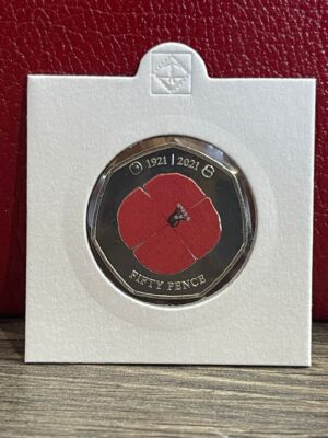 Guernsey 2021 RBL Original Poppy Brilliant Uncirculated 50p